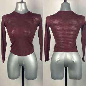 3/$15 Burgundy red casual semi sheer fitted long sleeve sweater top size XS